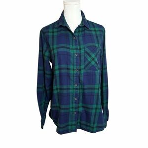Old Navy Women’s Plaid Button Down Shirt | Blue Green Tartan | Size Medium